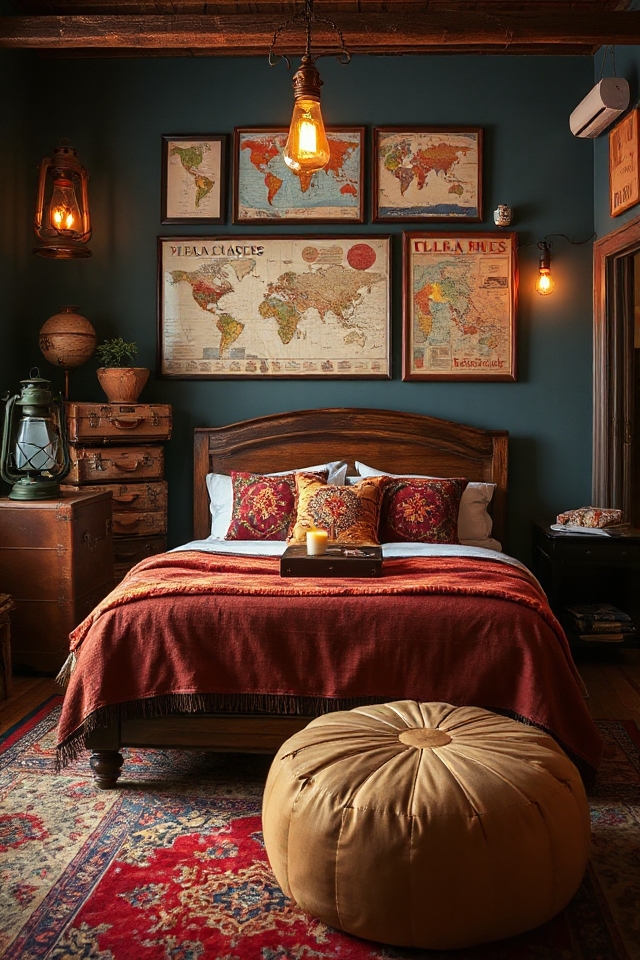 vintage travel inspired bedroom decor